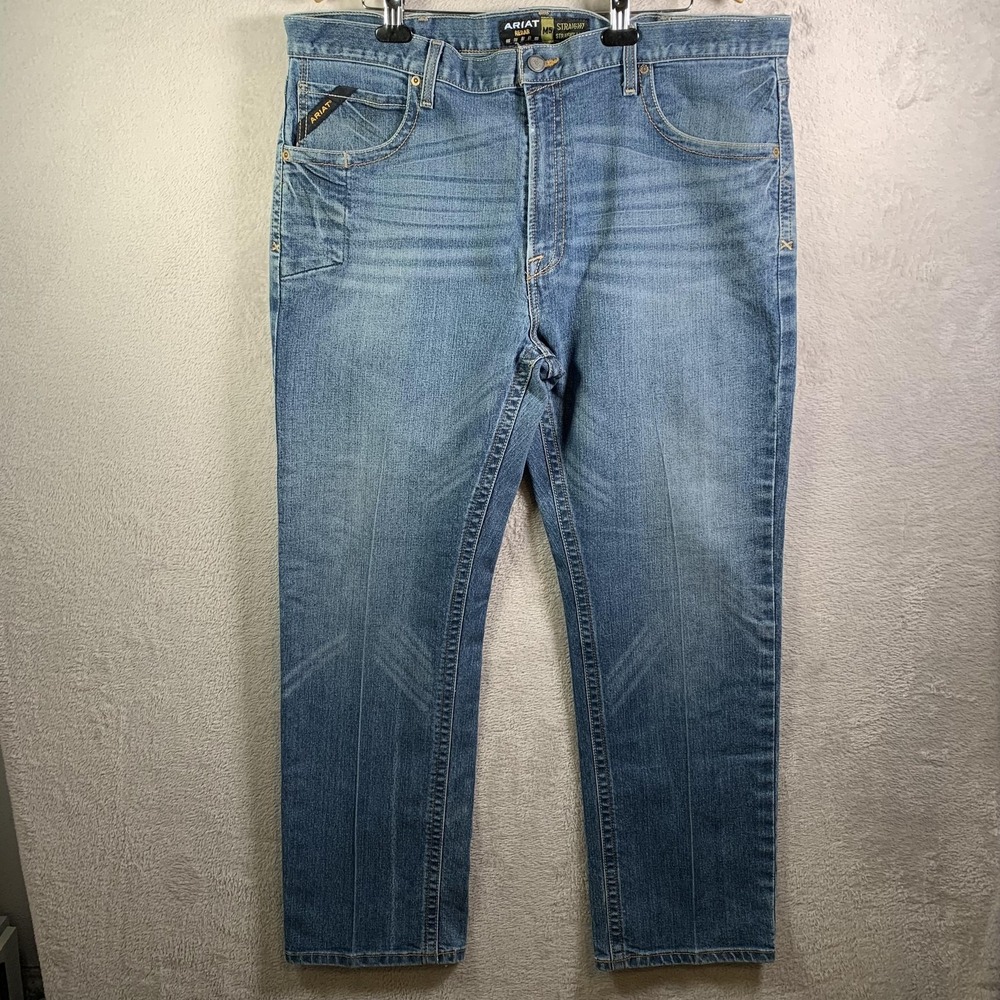 Ariat Rebar M5 Jeans Mens 42x32 Blue Medium Wash Straight Leg Stretch Denim